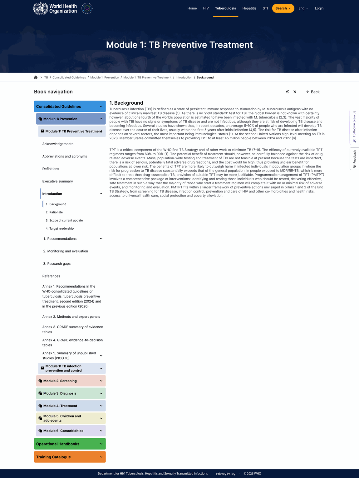A guideline section open, with the full book navigation down the left